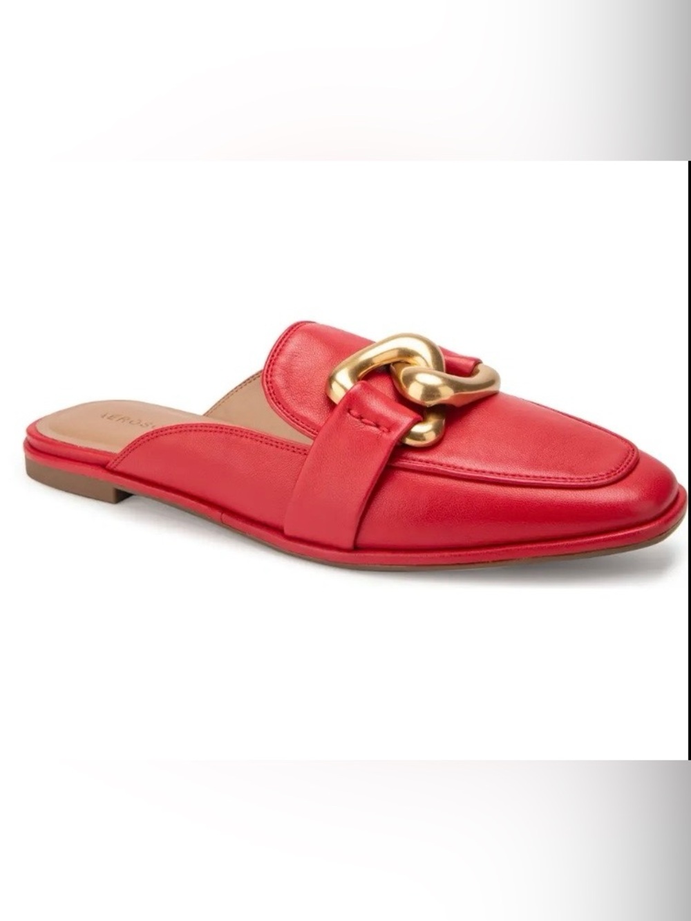 AEROSOLES Nella Mules in Red Leather with Gold Chain; NWOB, Sz. 11M
